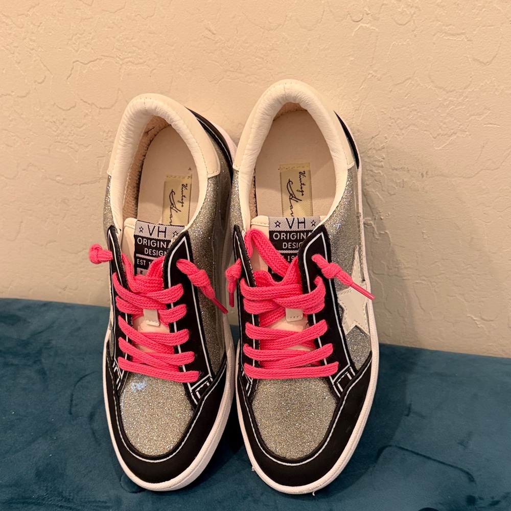 Women's Glitter Sneakers - Black, Silver, and Pink